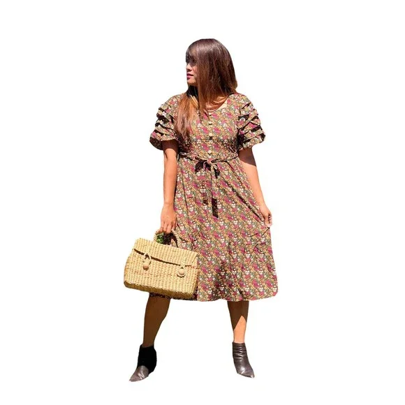 strapless open back dress Vintage Charm Gingham Midi Dress Brown / M